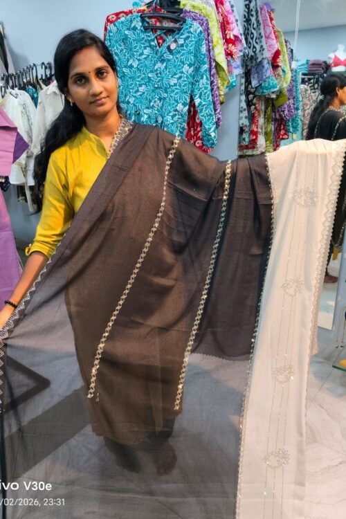 BLACK WITH CREAM WHITE FULLY STONE  PARTY WEAR SAREE
